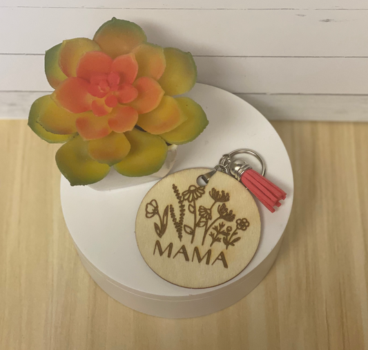 Wooden Floral Keychain "MAMA"